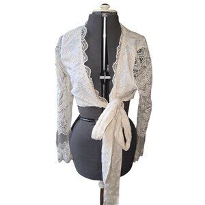 Jen's Pirate Booty Lace Tie-Front‎ Cardigan Wrap Jacket Size L